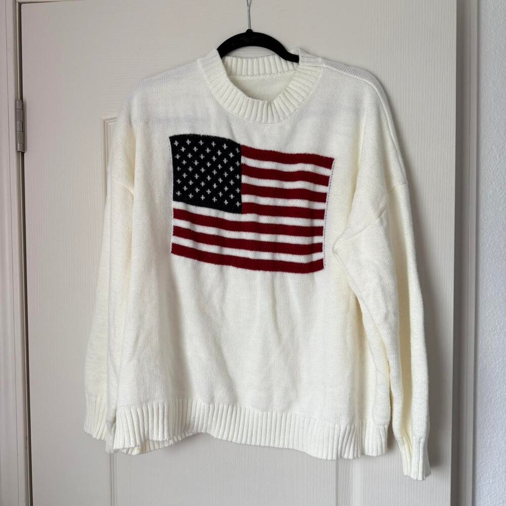 Cream american flag sweater preppy